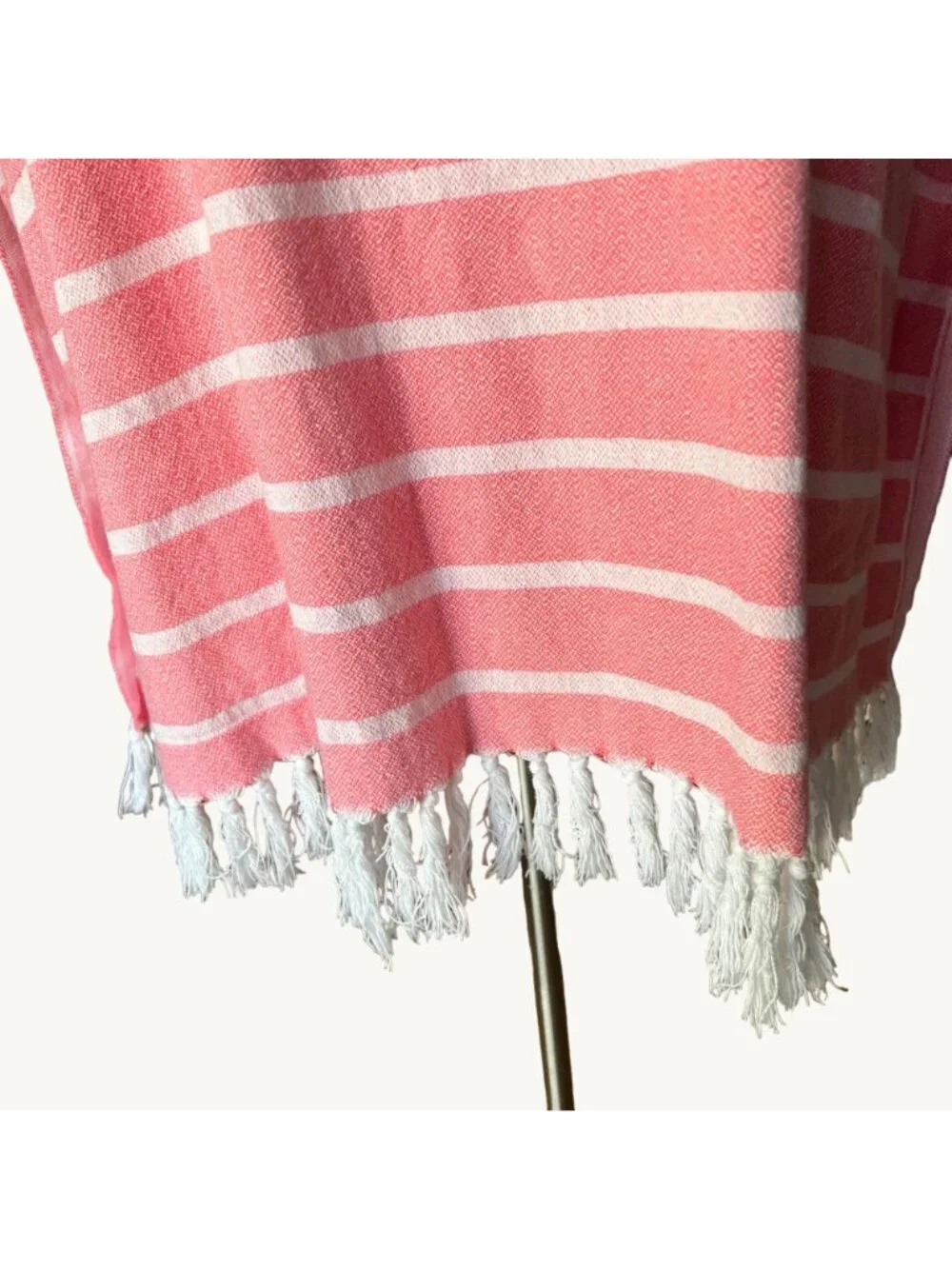 Jennifer Shamam OS Pink & White Striped Hand Woven Tassel Kaftan Beach Cover Up